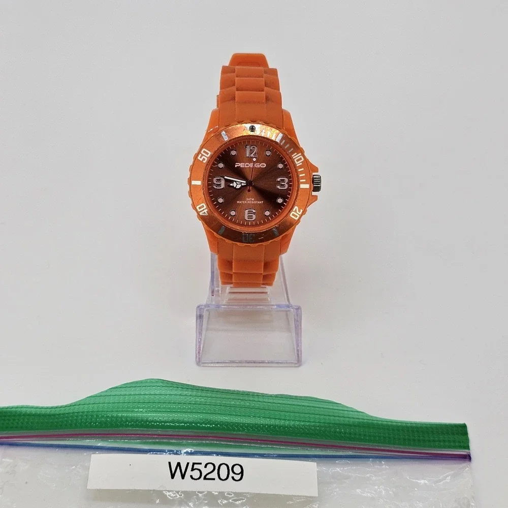 Men's Watch 43MM Analog Orange Dial Orange Plastic Bands New Battery